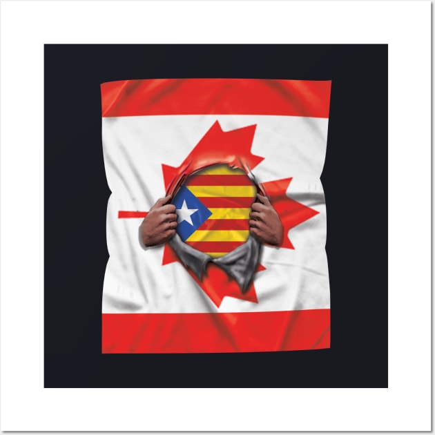 Catalonia Flag Canadian Flag Ripped - Gift for Catalan From Catalonia Wall Art by Country Flags